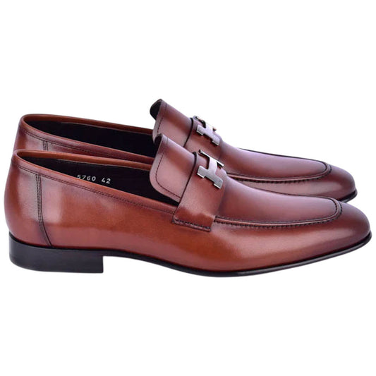 Corrente Men’s H Buckle French Calfskin Tan Almond Toe Loafer