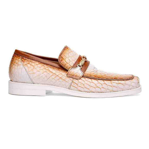 Mauri Men's Debonair White/Cognac Alligator and Nappa Slip-On Loafer Dress Shoes