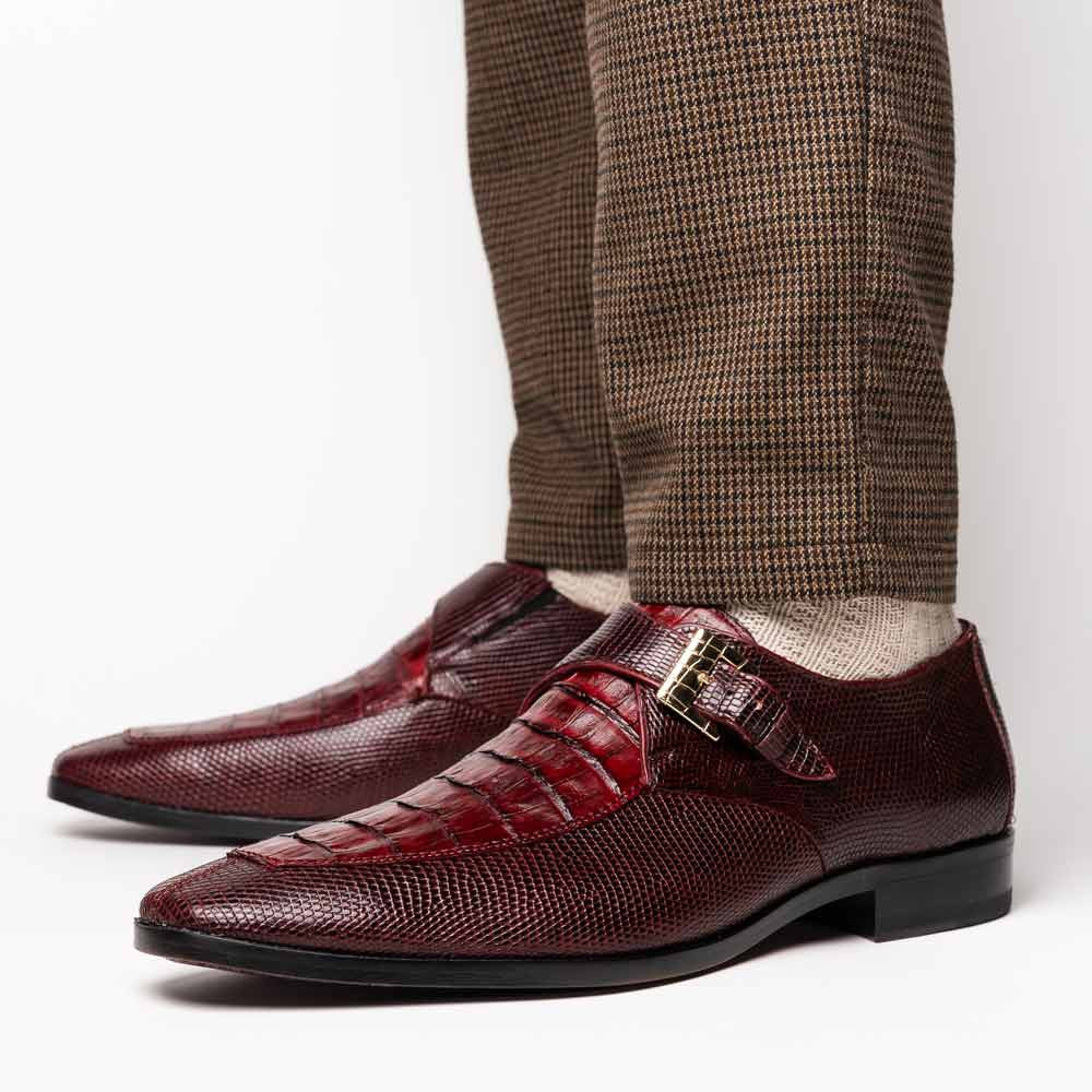 Toluca Genuine Crocodile and Lizard Skin Wine Monk Strap | Marco Di Milano