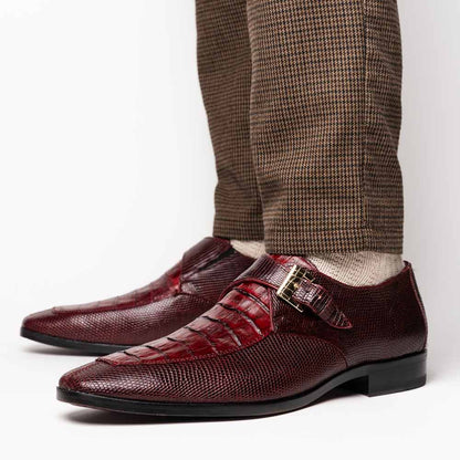 Toluca Genuine Crocodile and Lizard Skin Wine Monk Strap | Marco Di Milano
