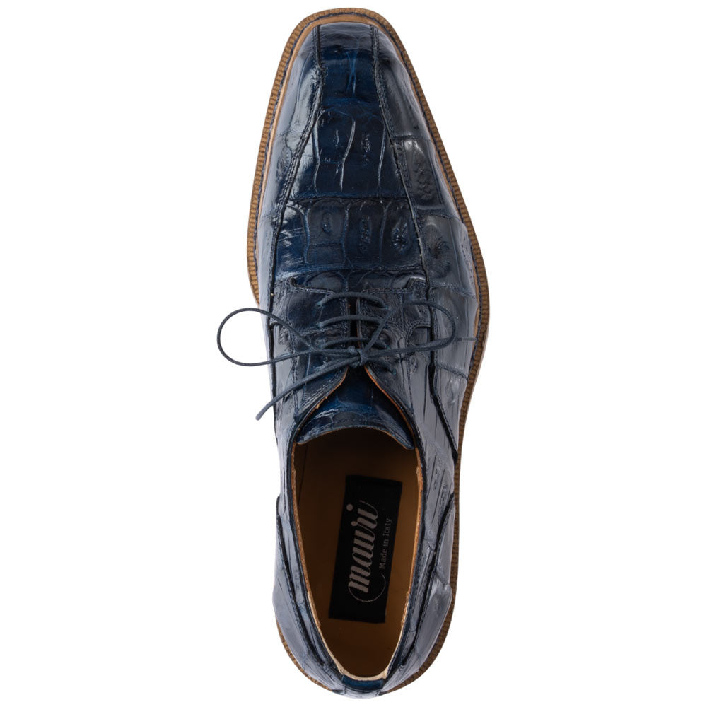 MAURI Shoes Men’s Dome Derby Wonder Blue Baby Crocodile Leather Lace-Up Luxury Dress Shoes