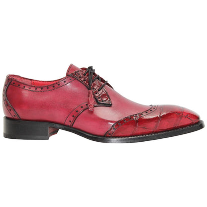 Fennix of Italy Genuine Alligator Skin JAX Red Trendy Derby Shoes (USA Men Size)