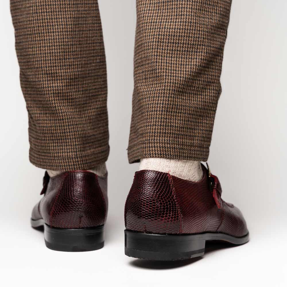 Toluca Genuine Crocodile and Lizard Skin Wine Monk Strap | Marco Di Milano