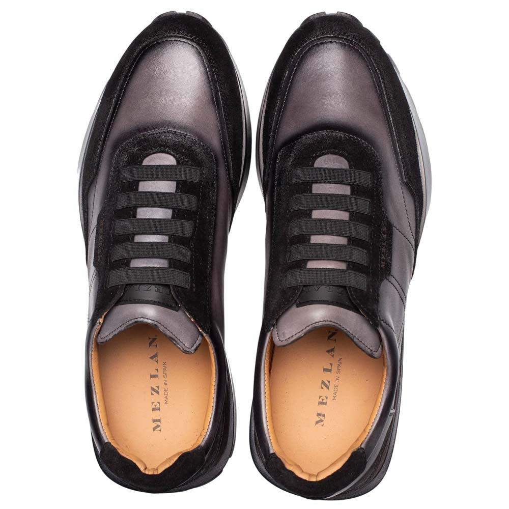 Mezlan Notting Men's Black/Dark Grey Calfskin & Suede Dress Sneaker - Handmade in Spain