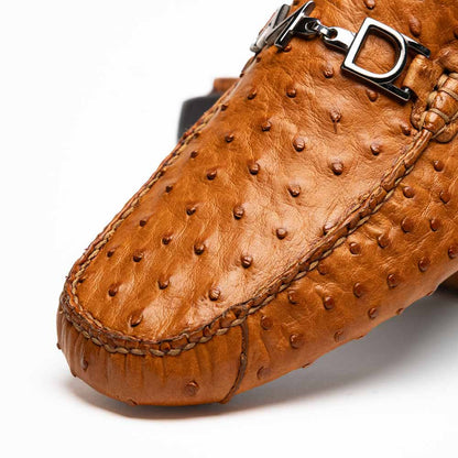Bolonia Men’s Brandy Genuine Ostrich Horse-Bit Driver Loafers | Marco Di Milano
