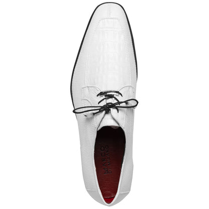 Merida Genuine Caiman and Lizard Skin White Dress Derby | Marco Di Milano