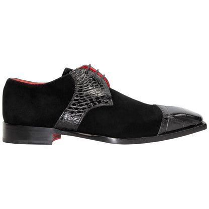 Fennix of Italy Genuine Alligator Skin & Suede LANDON Black Shoes (USA Men Size)