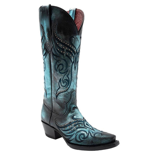Ferrini Masquerade Electric Blue Metallic Full Grain Leather Snipped Toe Boots