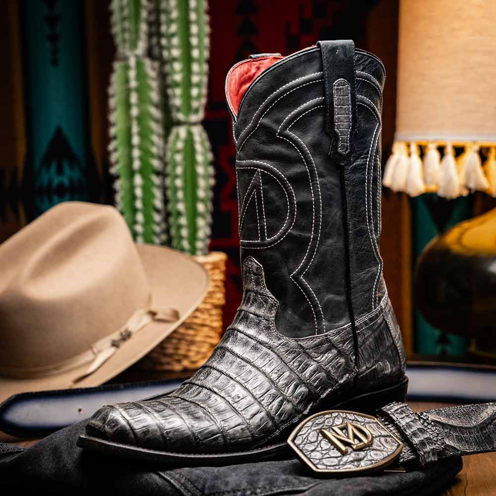Phoenix Genuine Caiman Belly Skin Stone Gray Cowboy Boot | Marco Di Milano Western Boots