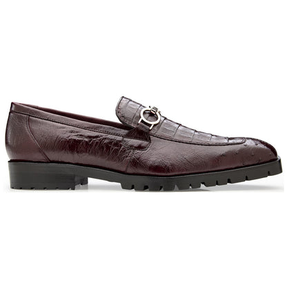 Belvedere Men's Genuine Caiman and Ostrich Quill Burgundy Loafer - Corso