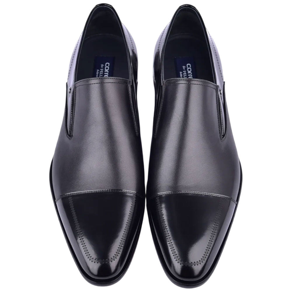 Corrente Men’s Deer and Calfskin Black Cap Toe Leather Sole Loafer