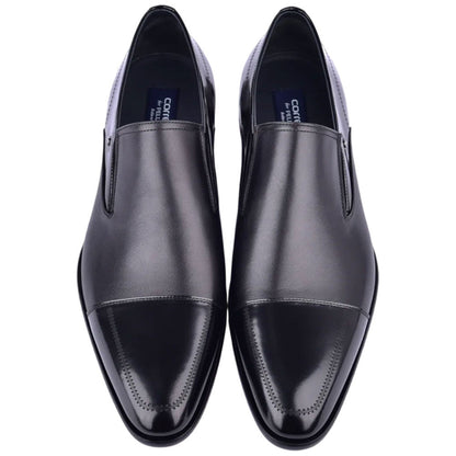 Corrente Men’s Deer and Calfskin Black Cap Toe Leather Sole Loafer