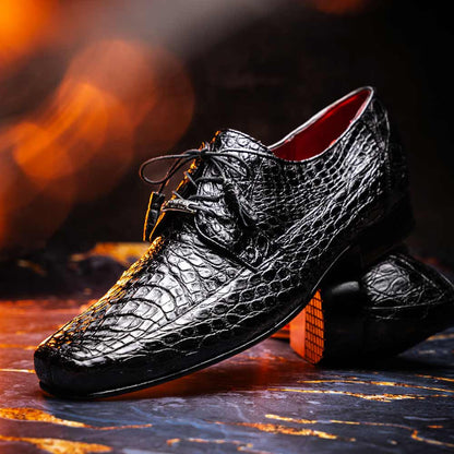 Leonardo Men’s Genuine Caiman Crocodile Dress Derby | Marco Di Milano Exotic Shoes in Black