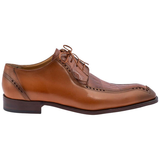 MAURI Shoes Men’s Derby Lace-Up Cognac Calfskin & Baby Crocodile Leather Luxury Dress Shoes