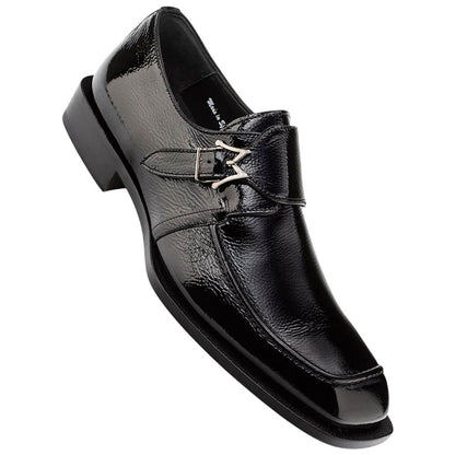 Mezlan Afton Textured Shiny Calf Monk - Men's Black Square Toe Formal Monk