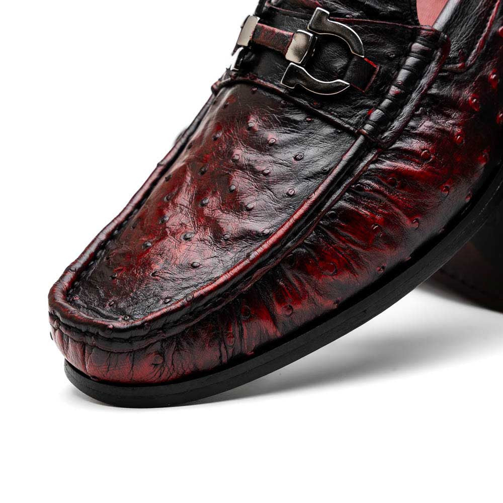 Ferrioni Black Cherry Genuine Ostrich Moc Toe Bit Loafers | MARCO DI MILANO