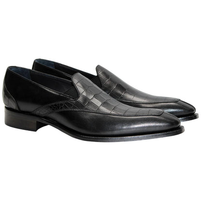 Duca Trento Men's Shoes - Black Crocodile Print - Calf-Skin Leather Slip-On
