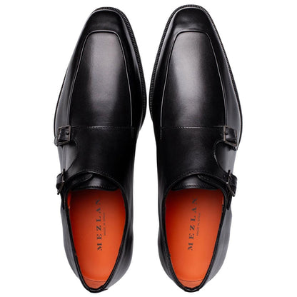 Mezlan Berkshire Double Monk Strap - Men's Black Patina Calfskin