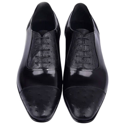 Corrente Men’s Black Ostrich Skin and Leather Cap Toe Shoe