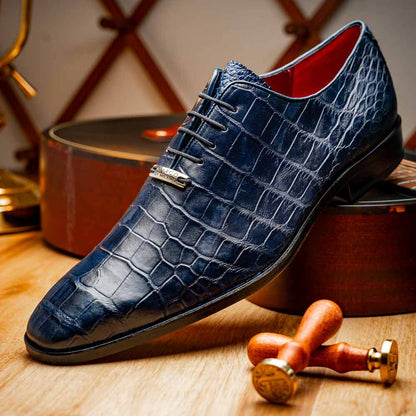 Bono Men’s Genuine Alligator Skin Oxfords | Marco Di Milano Exotic Shoes in Navy