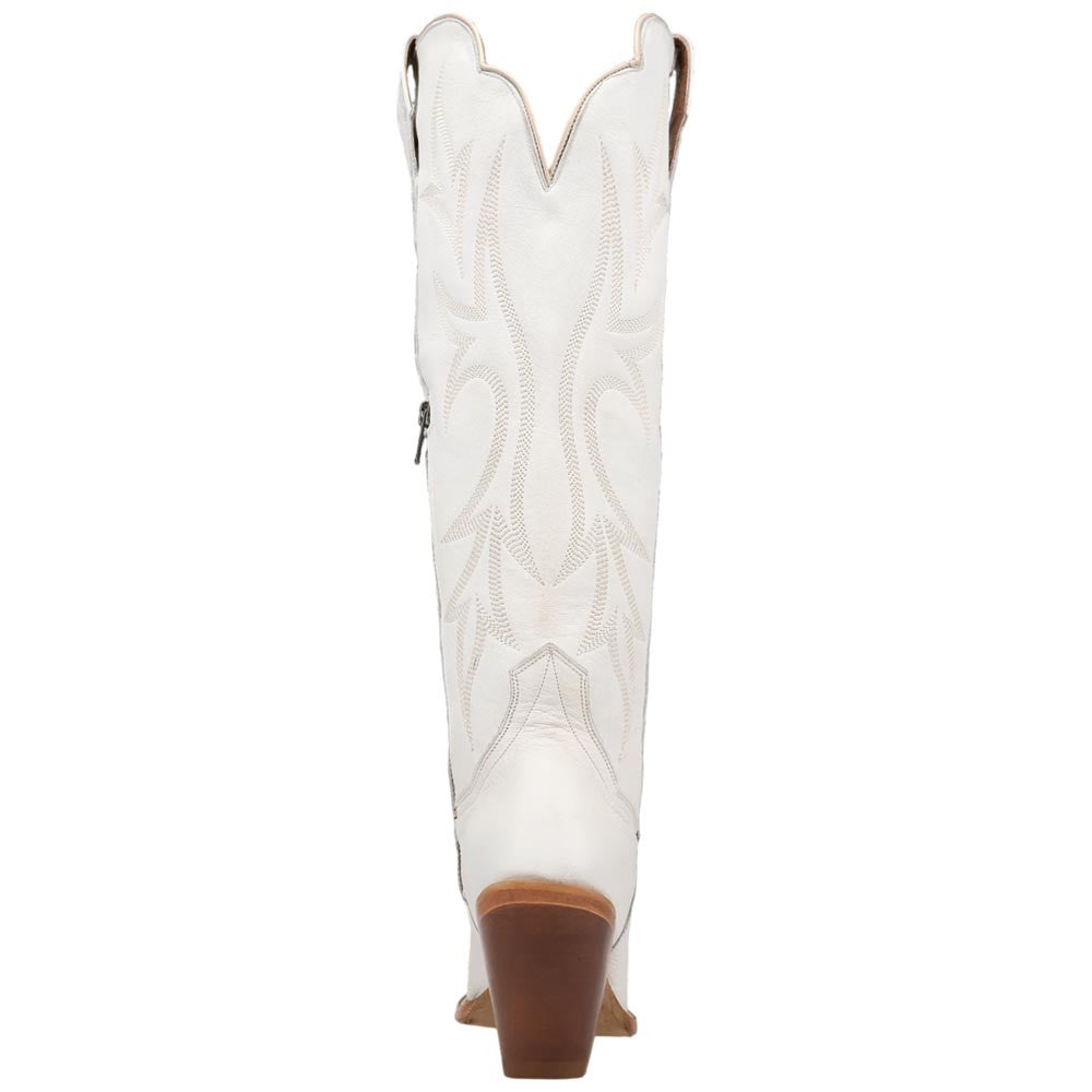 Dan Post Blissful Beauty Women's White Leather Western Boot - 18" Shaft, High Fashion Heel
