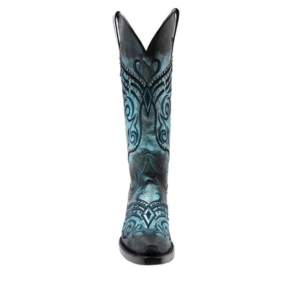 Ferrini Masquerade Electric Blue Metallic Full Grain Leather Snipped Toe Boots