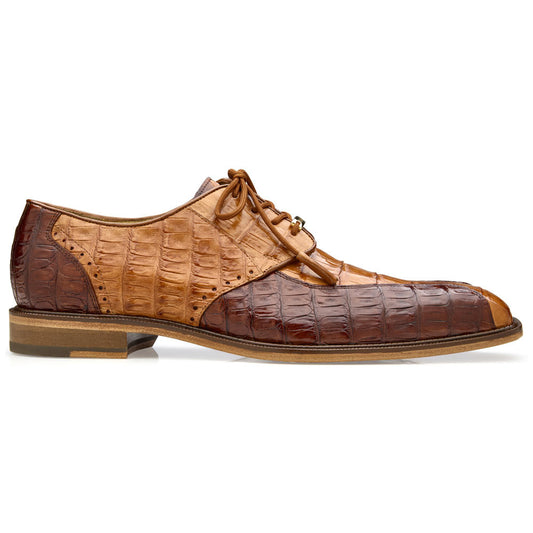 Belvedere Men's Domenico Genuine Caiman Saddle & Brown Brogue Lace-Up Derby