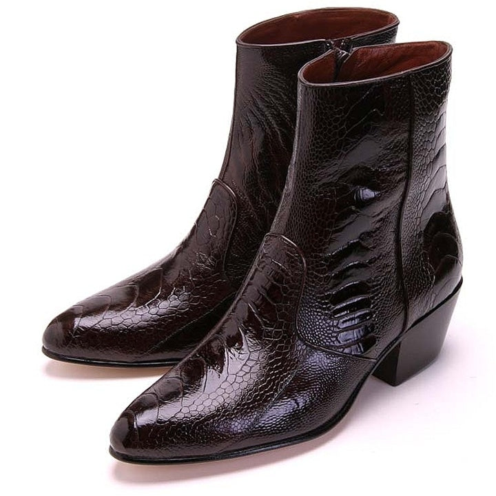 Los Altos Brown Genuine Ostrich Paw Dress Boot
