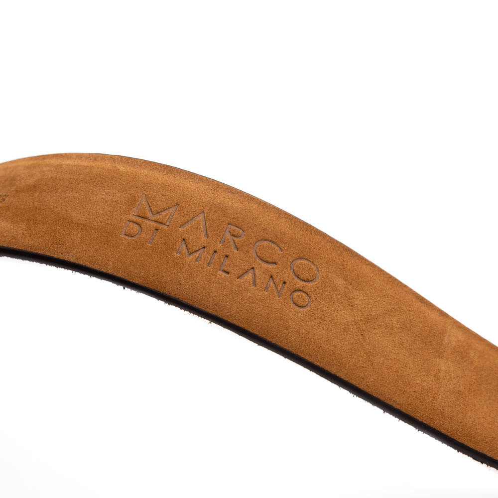 Domenico Men’s Genuine Exotic Ostrich Belts With Brushed Chrome Buckle | Marco Di Milano Exotic Belt in Cognac