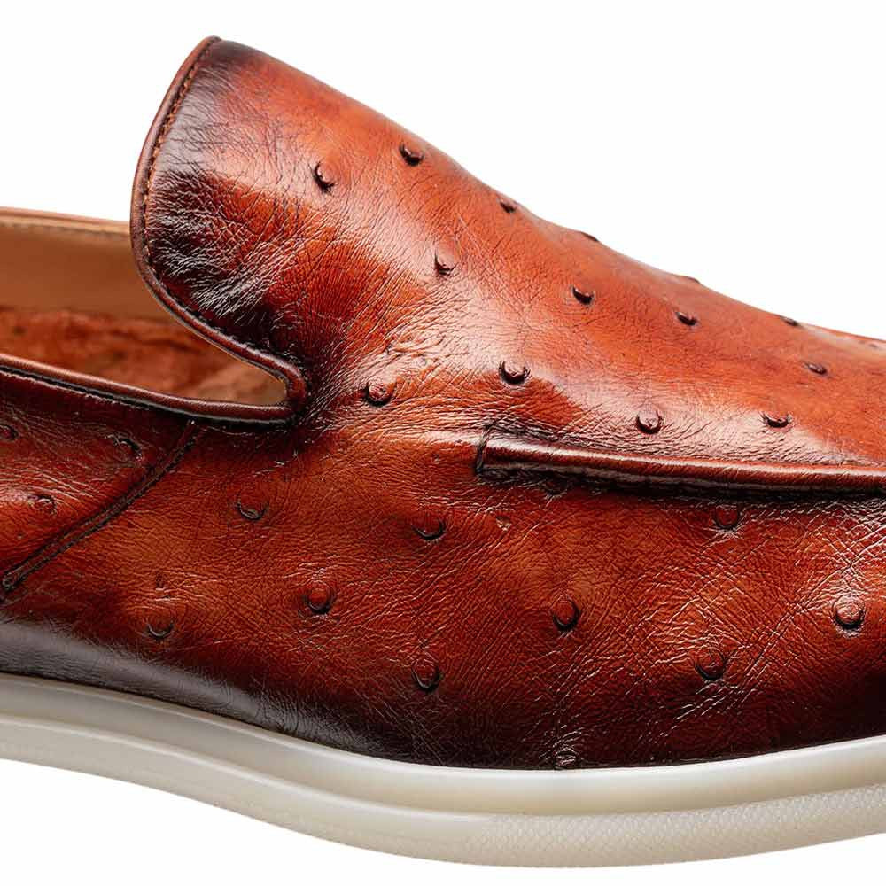 Mezlan of Spain Men’s Marmi Ostrich Flex Brandy Round Toe Exotic Leather Casual Moccasin Loafer