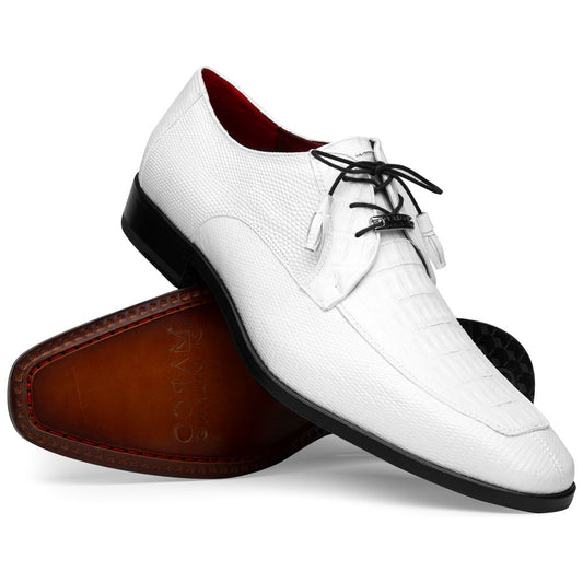 Merida Genuine Caiman and Lizard Skin White Dress Derby | Marco Di Milano