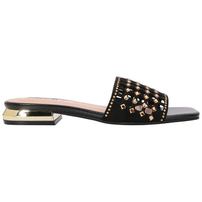 Lady Couture Women's Garden Black Geometric Crystal Flat Slide Sandals