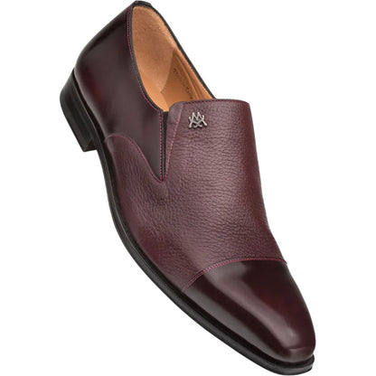 Mezlan Milani Burgundy Deerskin & Italian Calfskin Gored Loafer - Handmade Spanish Dress Slip-On
