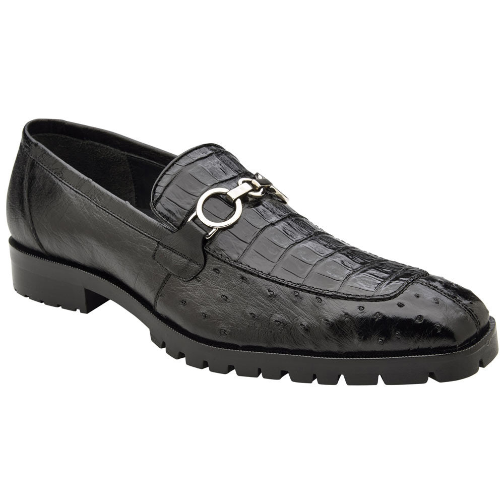 Belvedere Men’s Genuine Caiman and Ostrich Quill Black Loafer - Corso