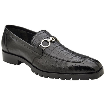Belvedere Men’s Genuine Caiman and Ostrich Quill Black Loafer - Corso