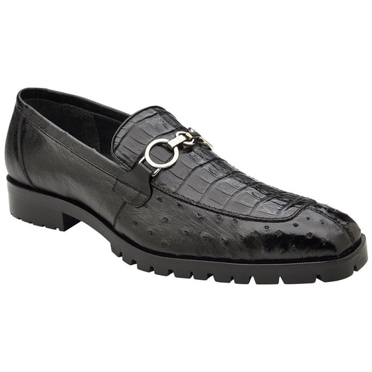 Belvedere Men’s Genuine Caiman and Ostrich Quill Black Loafer - Corso
