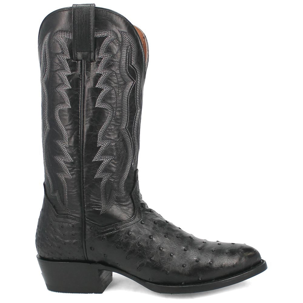 Dan Post Tempe Black Full Quill Ostrich Round Toe Western Cowboy Boots