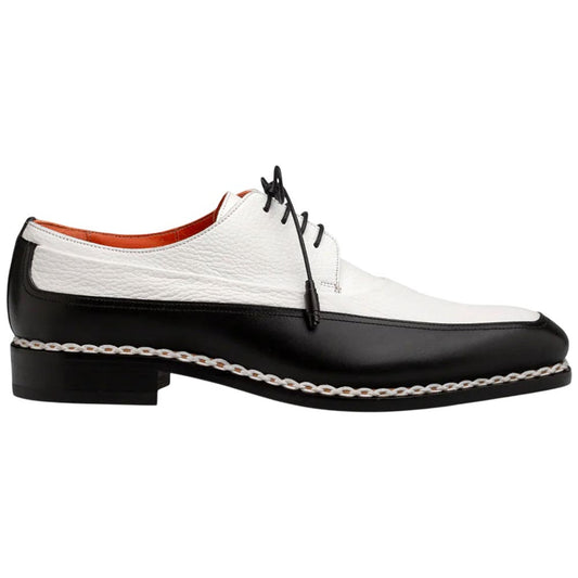 Mezlan Men’s Muro Black & White Two-Tone Calfskin Moc Toe Derby Dress Shoes