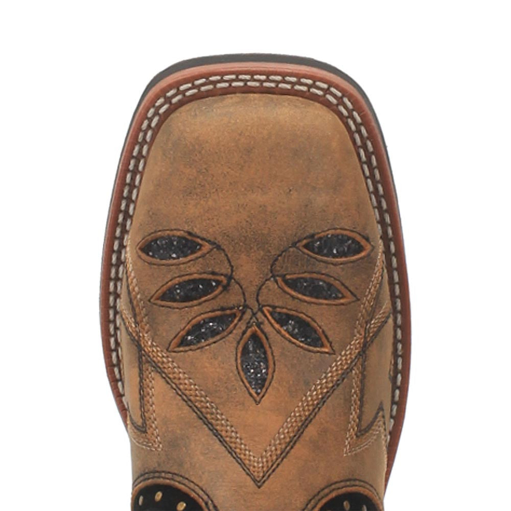 Laredo Bouquet Honey Leather Square Toe Western Cowgirl Boots (USA Women Size)