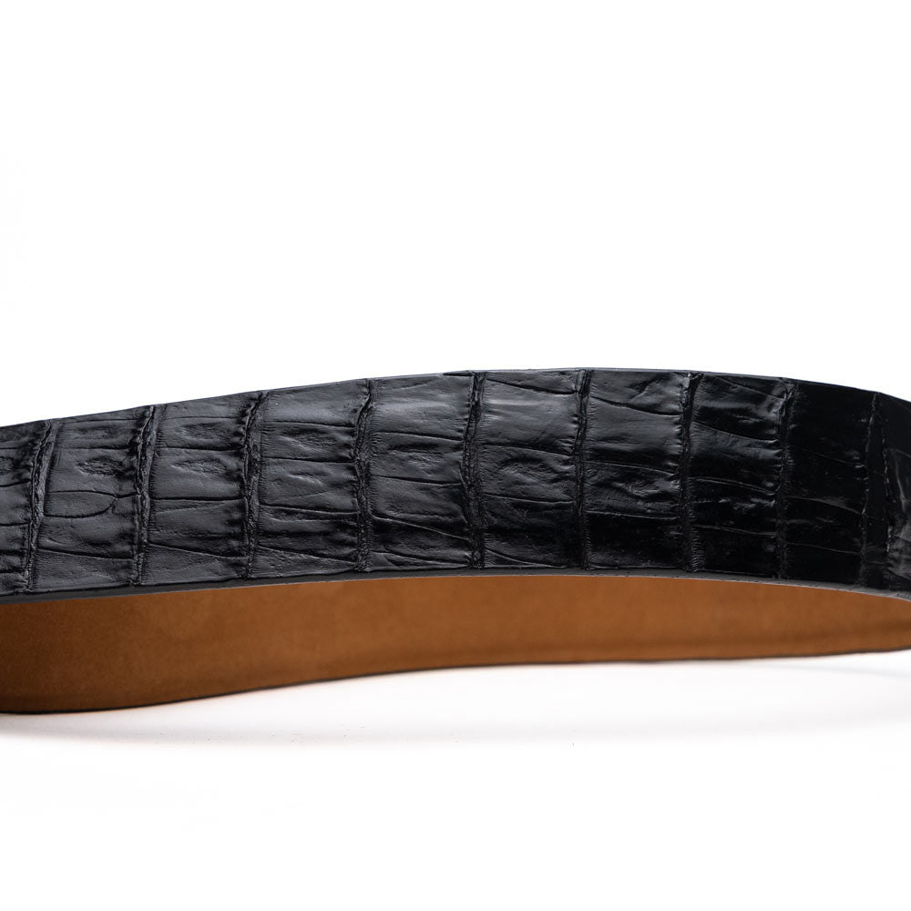 Silvio Genuine Caiman Fuscus-Back Black Belt with a Chrome Buckle | Marco Di Milano Exotic Belt