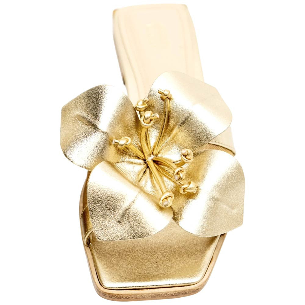 Lady Couture Women's Blossom Gold Leather Slide Sandals
