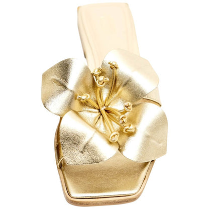 Lady Couture Women's Blossom Gold Leather Slide Sandals