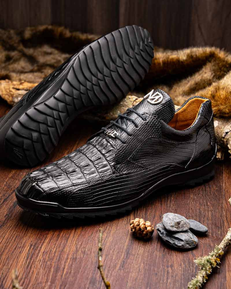 Marco Di Milano Crater Caiman & Lizard Sneaker - Black