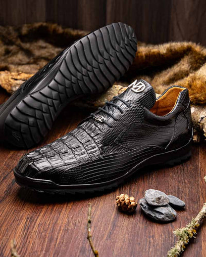 Marco Di Milano Crater Caiman & Lizard Sneaker - Black