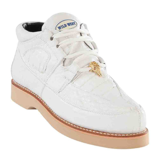 Wild West White Genuine Caiman with Smooth Ostrich Mens Casual Sneaker