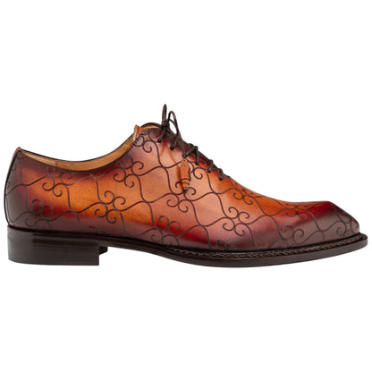 Tribeca Laser Print Patina Calfskin Cognac Rust Oxford | Mezlan Dress Shoes for Men