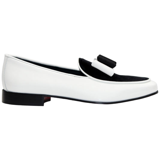 Amalfi White & Black Velvet & Patent Leather Slip on | Duca Bow Dress Loafers