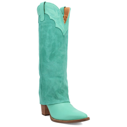 Wild Fire Leather Green Cuffed Self-Embroidered Snip Toe Women Boot | Dingo Western Cowgirl Boots