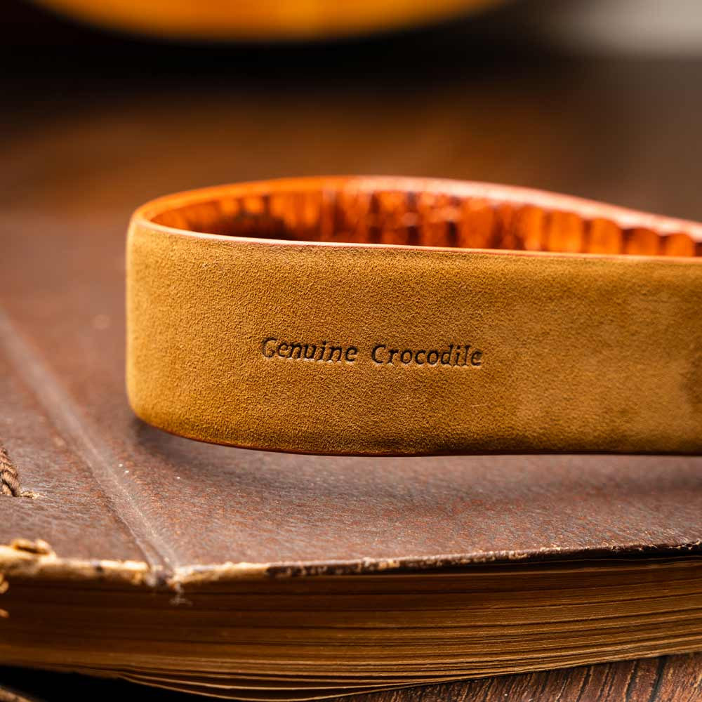 Riccardo Genuine Exotic Caiman Fuscus-Belly Brandy Belt with a Chrome Buckle | Marco Di Milano Exotic Belt