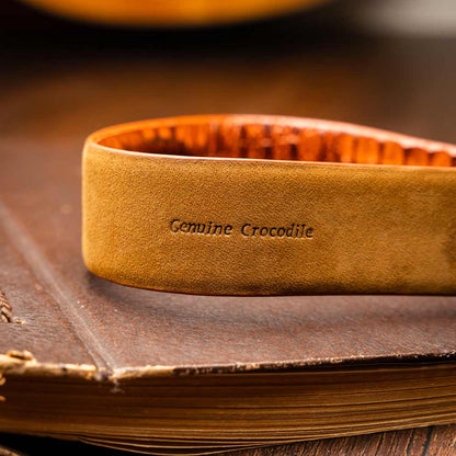 Riccardo Genuine Exotic Caiman Fuscus-Belly Brandy Belt with a Chrome Buckle | Marco Di Milano Exotic Belt